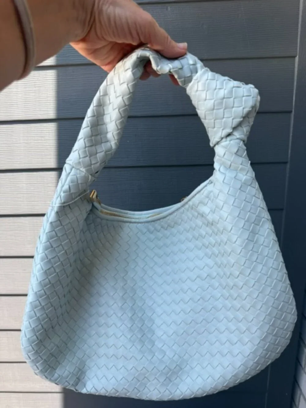 Melie Bianco Woven Hobo Shoulder Bag in Ocean Blue